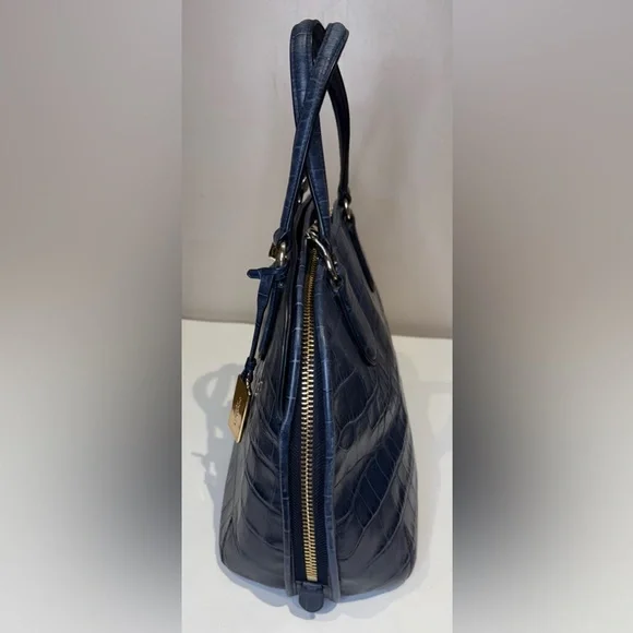Coach Prince Street Satchel Navy Leather Crocodile-Embossed Handbag Crossbody - Picture 4 of 13